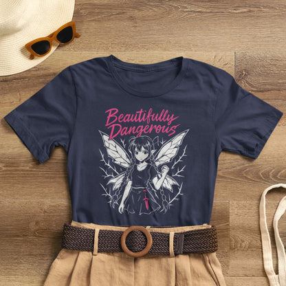 Beautifully Dangerous – Gothic Anime Fairy T-Shirt, Dark Angel Graphic Tee, Soft Rebel Aesthetic Shirt for Women