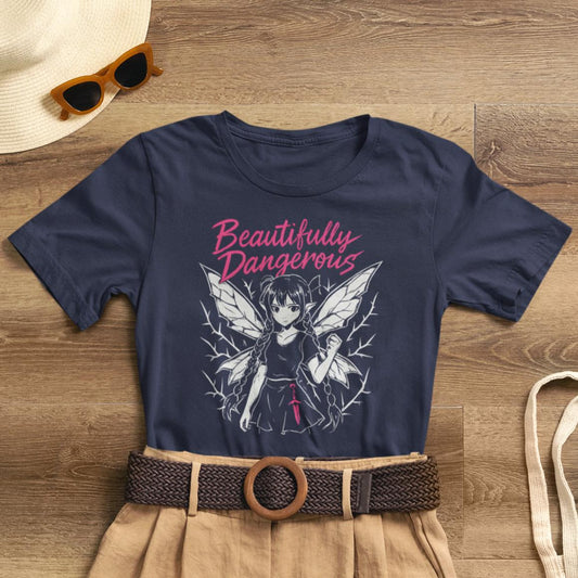 Beautifully Dangerous – Gothic Anime Fairy T-Shirt, Dark Angel Graphic Tee, Soft Rebel Aesthetic Shirt for Women