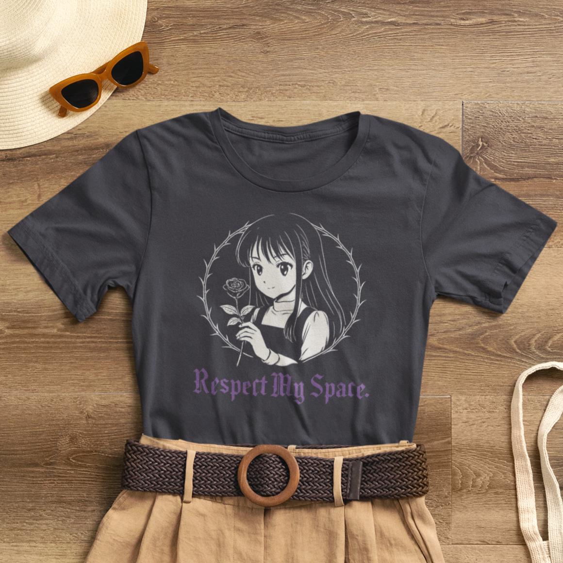 Respect My Space – Goth Anime Girl T-Shirt, Soft Rebel Aesthetic Tee, Dark Fairycore Graphic Shirt