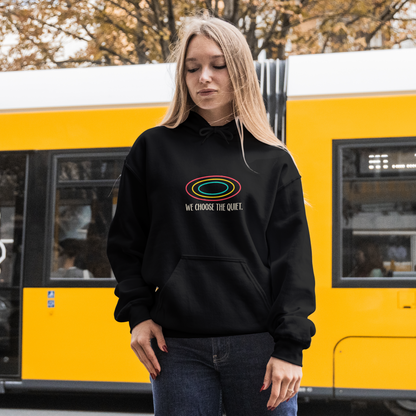 Alien and dog hoodie with space-themed design, front and back print, perfect for introverts and dog moms, by Printify.