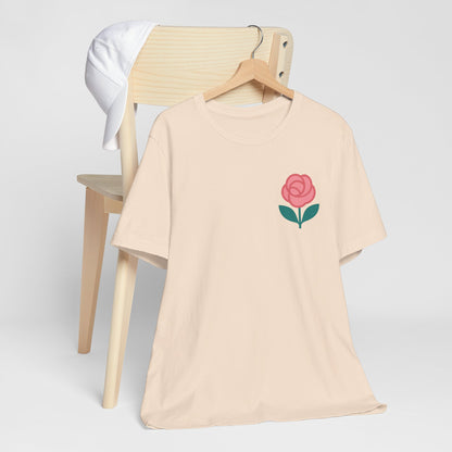 Love in Full Bloom T-Shirt – Retro Floral Graphic Tee with Front Rose & Back Flower Design – Positive Vibes Shirt
