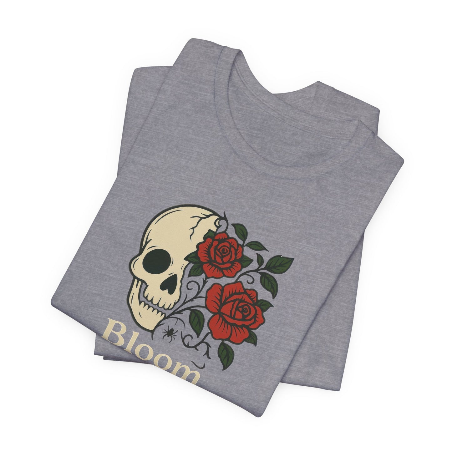 Bloom Through Shadows T-Shirt – Gothic Skull with Roses Empowerment Tee