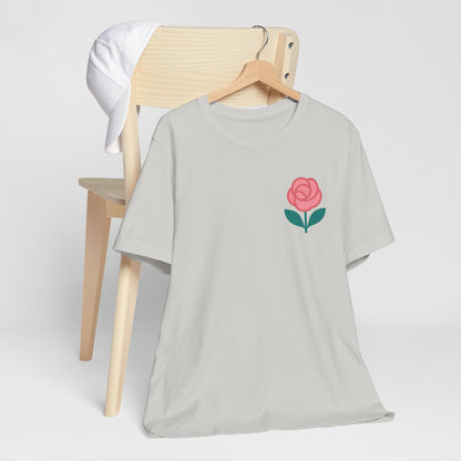 Love in Full Bloom T-Shirt – Retro Floral Graphic Tee with Front Rose & Back Flower Design – Positive Vibes Shirt