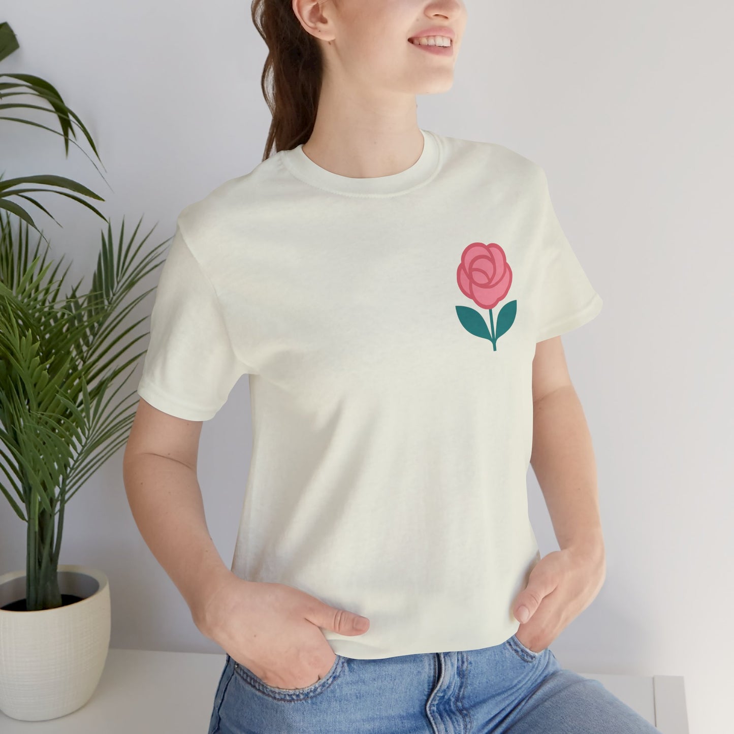 Love in Full Bloom T-Shirt – Retro Floral Graphic Tee with Front Rose & Back Flower Design – Positive Vibes Shirt