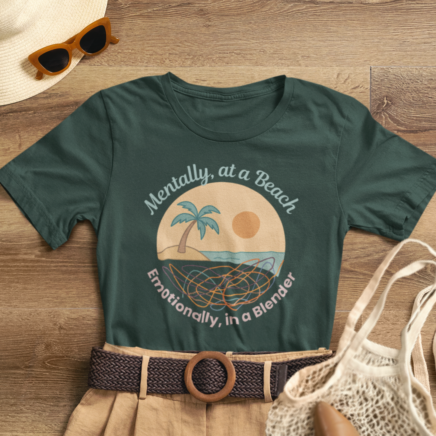 Mentally at a Beach Emotionally in a Blender Shirt | Funny Summer Graphic Tee | Vacation Mode T-Shirt | Tropical Beachwear Top