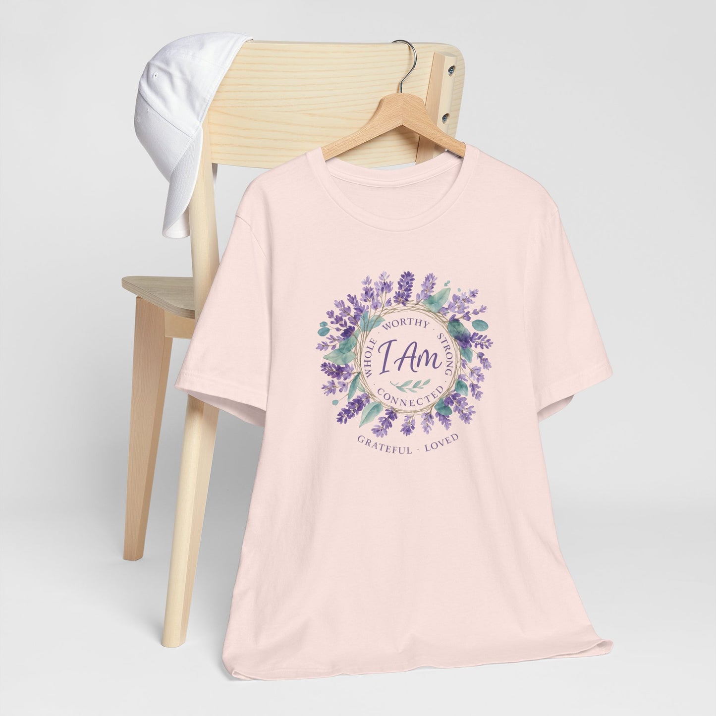 I Am Affirmation T-Shirt – Lavender Wreath Self-Love Tee