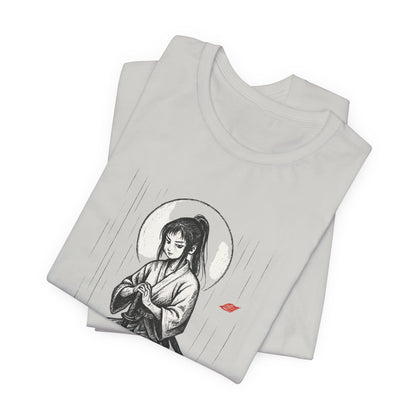 Strength in Stillness – Samurai Girl Meditation T-Shirt, Soft Warrior Graphic Tee, Anime Zen Art Shirt