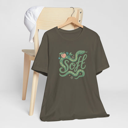 Soft Snake Graphic Tee – Mystical Nature-Inspired Unisex Shirt, Botanical Serpent Design, Whimsical Eco Aesthetic