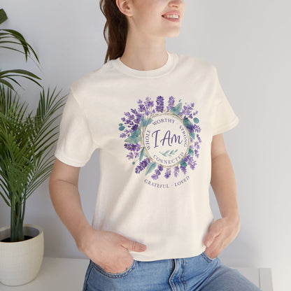 I Am Affirmation T-Shirt – Lavender Wreath Self-Love Tee