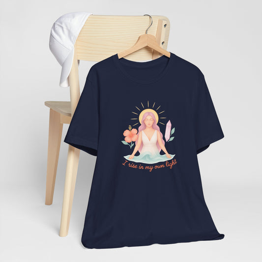 I Rise in My Own Light T-Shirt – Feminine Empowerment Graphic Tee | Spiritual Goddess Aesthetic Shirt | Soft Pastel Boho Apparel