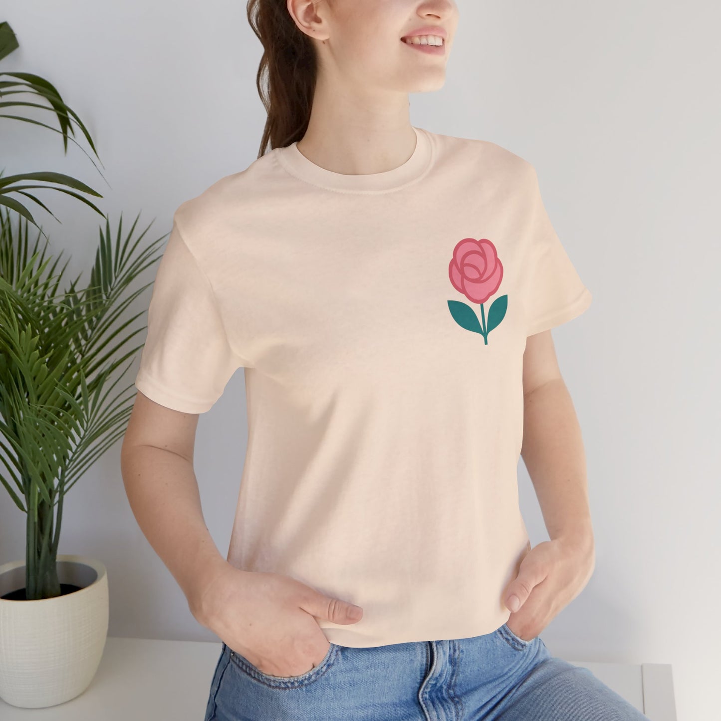 Love in Full Bloom T-Shirt – Retro Floral Graphic Tee with Front Rose & Back Flower Design – Positive Vibes Shirt