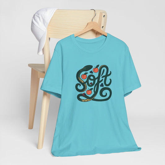 Soft Snake Typography T-Shirt – Serpent & Peach Swirl Design for Nature & Art Lovers