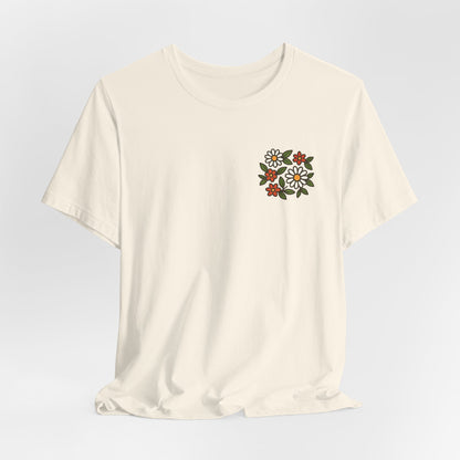 “I Bite Back Sweetly” Floral Snake Shirt – Front & Back Baby Blue Tee with Vintage Garden Print