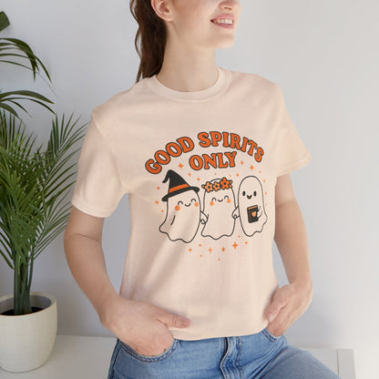 Good Spirits Only Halloween T-Shirt – Cute Kawaii Ghost Friends Tee