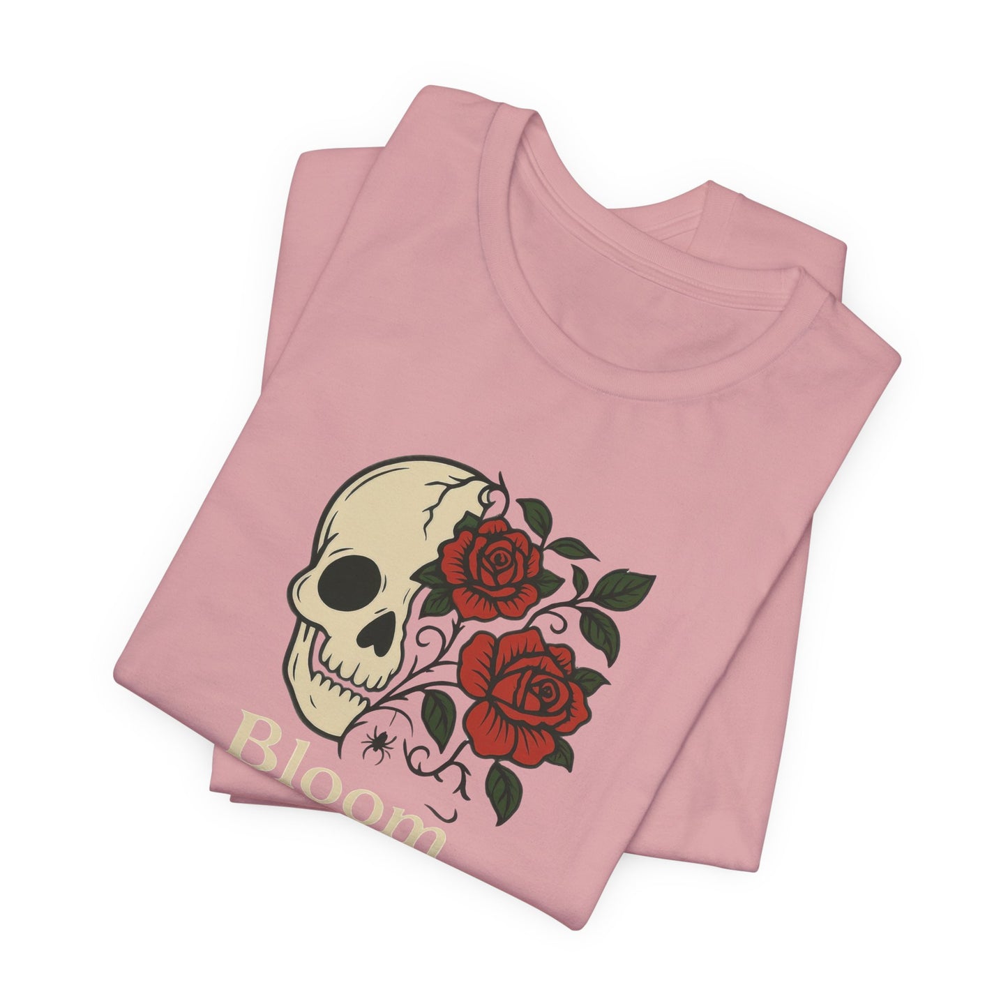 Bloom Through Shadows T-Shirt – Gothic Skull with Roses Empowerment Tee