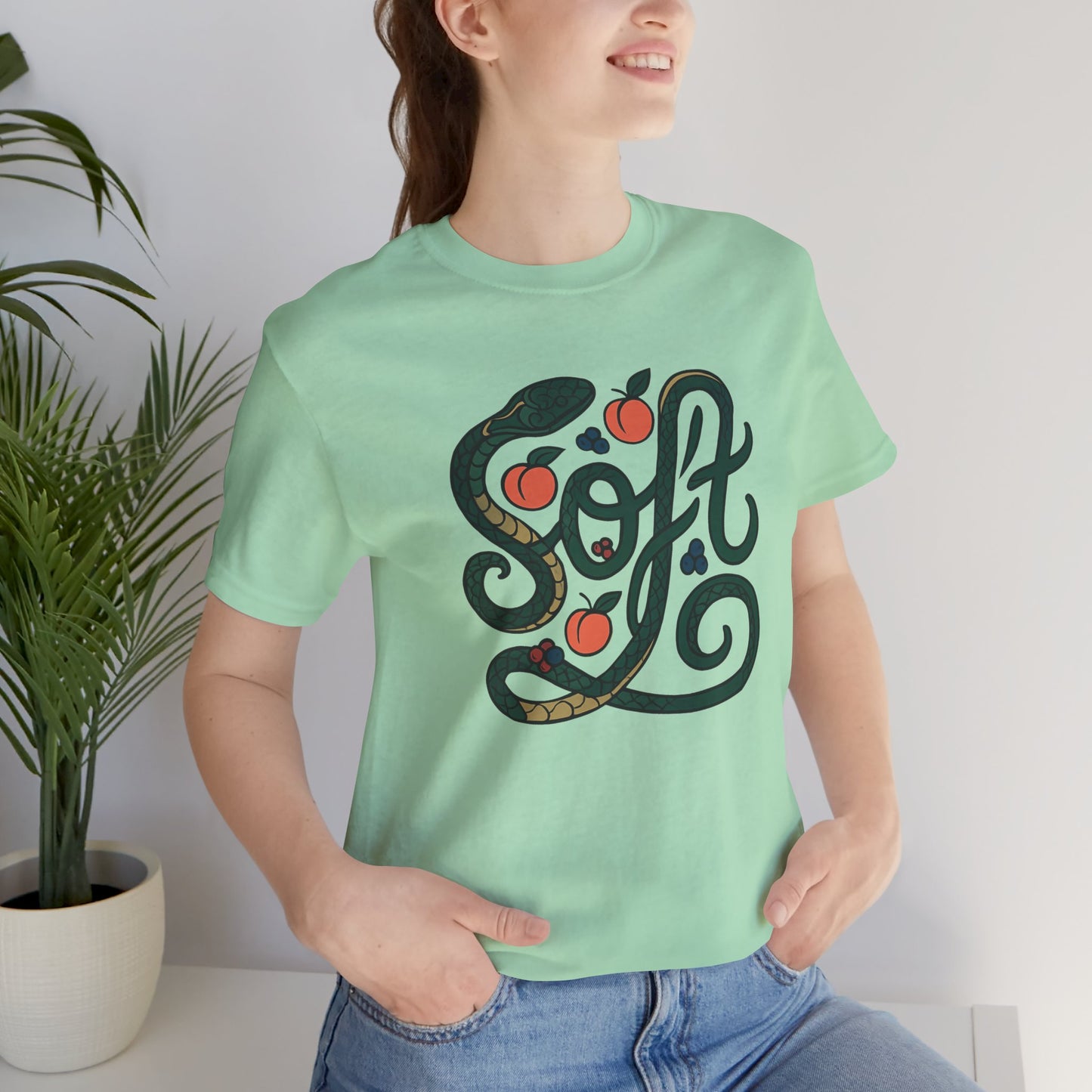 Soft Shirt | Serpent & Peach Art Tee | Self-Love and Healing Symbolic Top | Spirit Stitch Collection