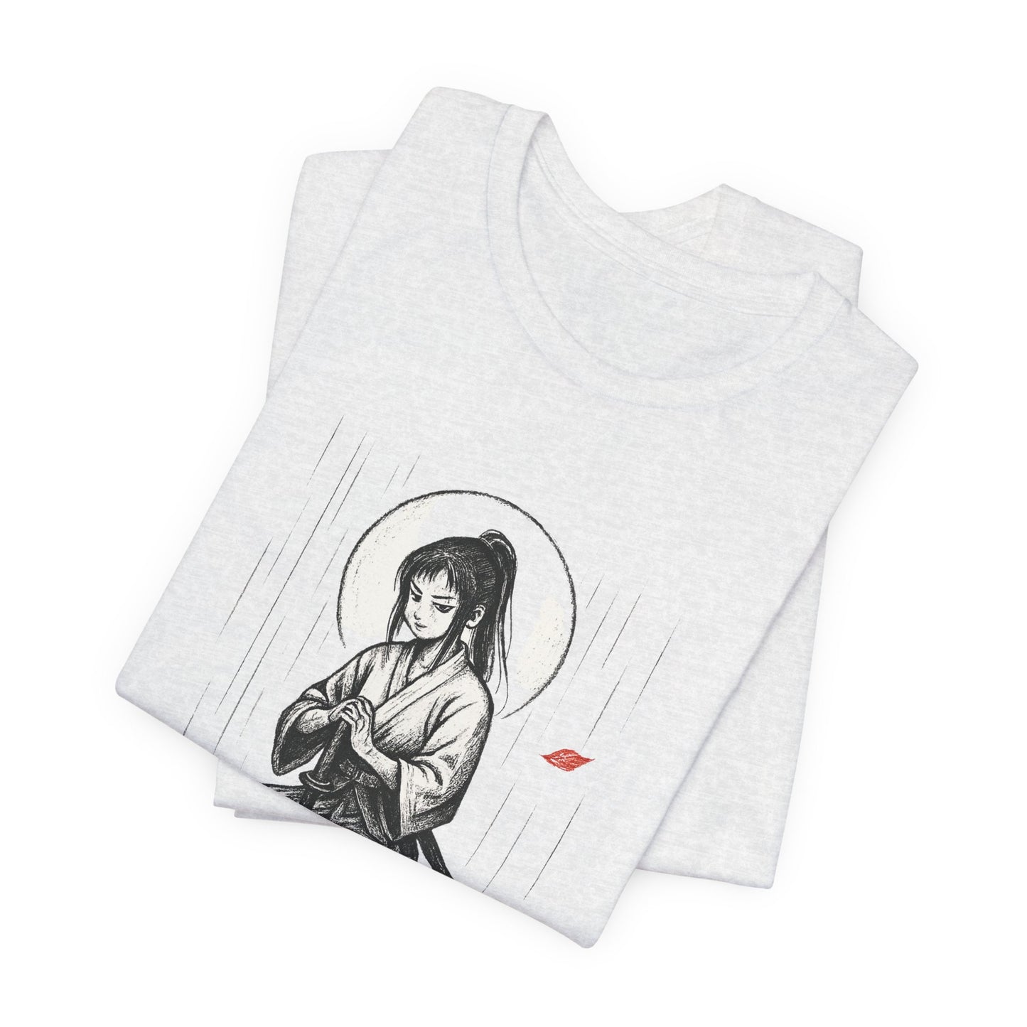 Strength in Stillness – Samurai Girl Meditation T-Shirt, Soft Warrior Graphic Tee, Anime Zen Art Shirt