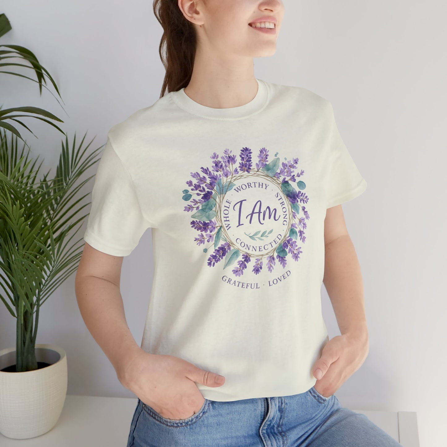 I Am Affirmation T-Shirt – Lavender Wreath Self-Love Tee