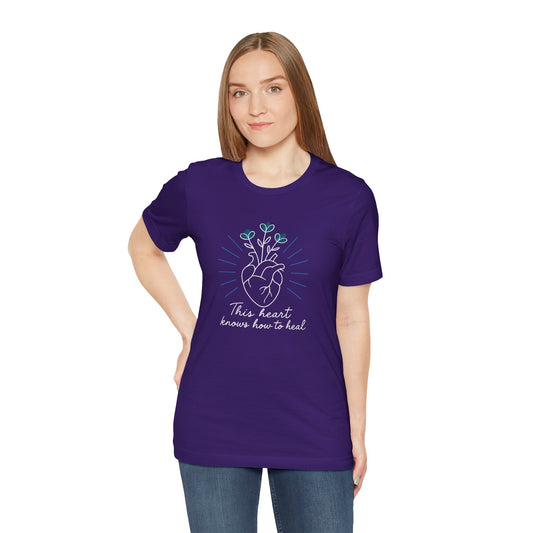 Healing Heart Tee – Radiant Blue Heart & Florals on Black | Spirit Stitch