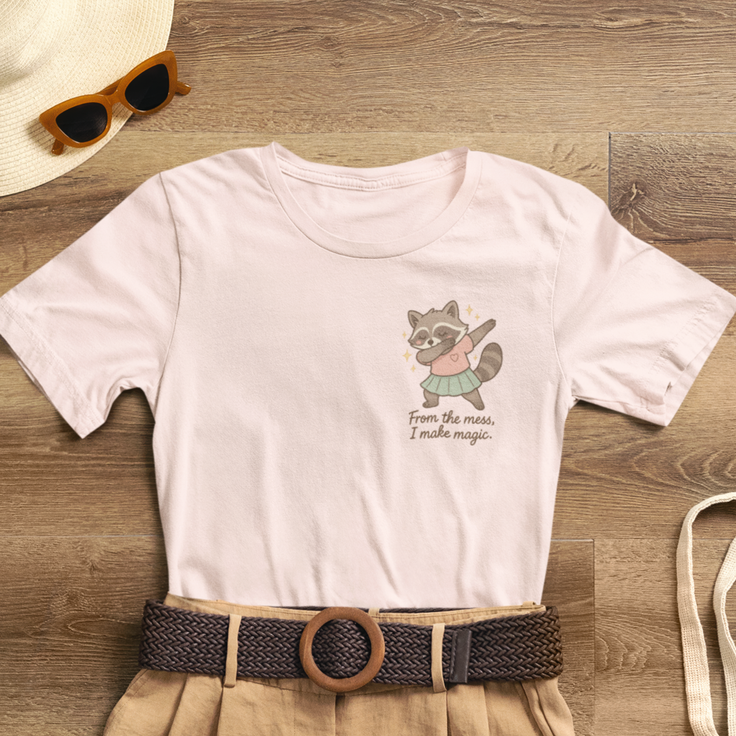 From the Mess I Make Magic Shirt – Cute Raccoon Pocket Tee | Positive Affirmation Animal Graphic T-Shirt
