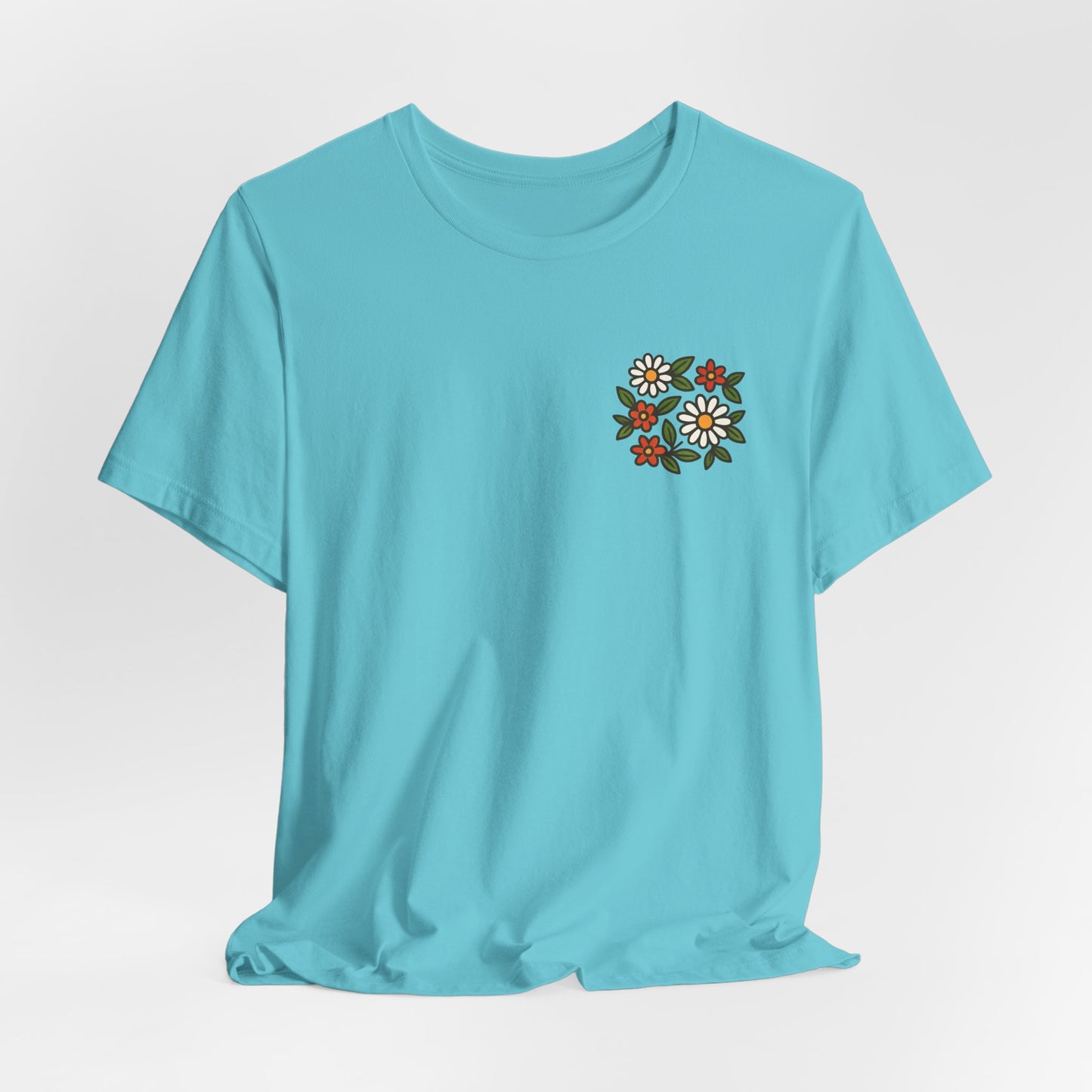 “I Bite Back Sweetly” Floral Snake Shirt – Front & Back Baby Blue Tee with Vintage Garden Print