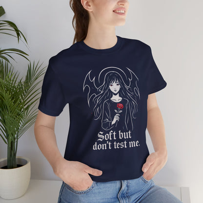 Soft But Don’t Test Me T-Shirt — Goth Anime Girl, Dark Witchy Aesthetic Tee