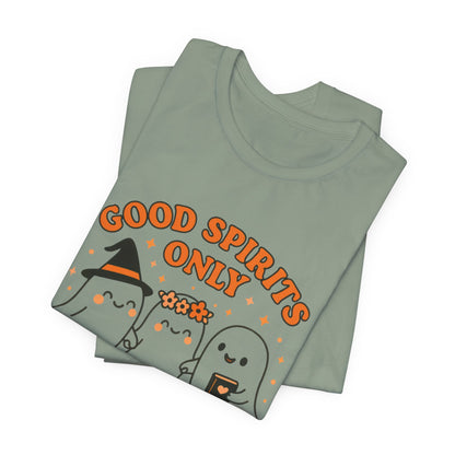 Good Spirits Only Halloween T-Shirt – Cute Kawaii Ghost Friends Tee