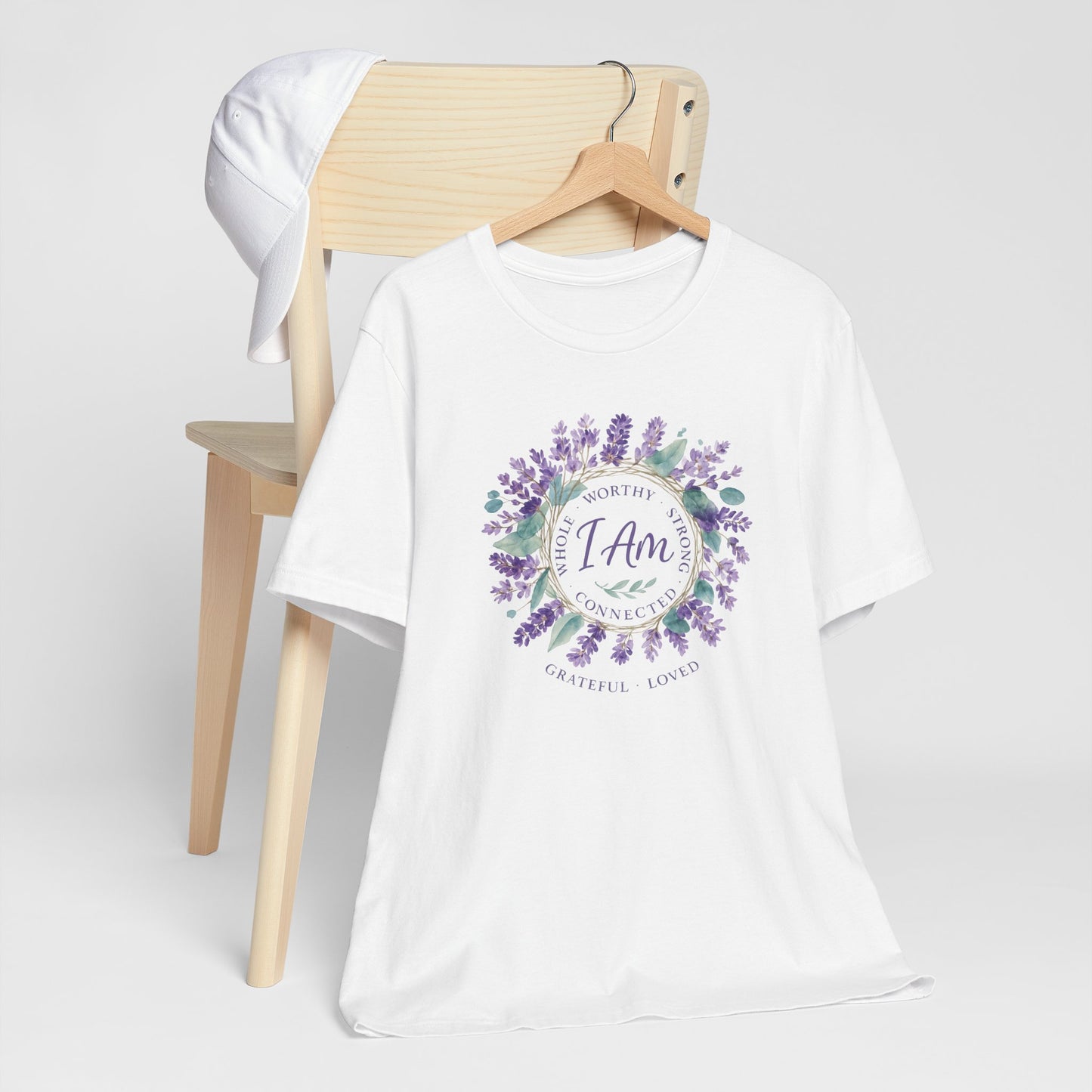 I Am Affirmation T-Shirt – Lavender Wreath Self-Love Tee