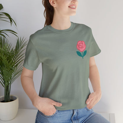 Love in Full Bloom T-Shirt – Retro Floral Graphic Tee with Front Rose & Back Flower Design – Positive Vibes Shirt