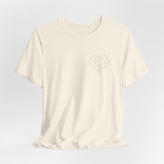 Front & Back “I Stitched My Spirit Back with Starlight” Tee – Heart & Quote Healing Shirt