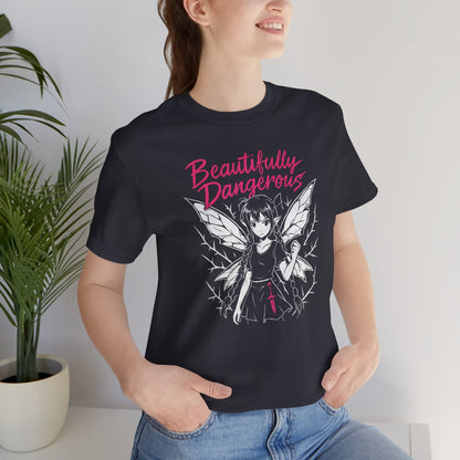 Beautifully Dangerous – Gothic Anime Fairy T-Shirt, Dark Angel Graphic Tee, Soft Rebel Aesthetic Shirt for Women