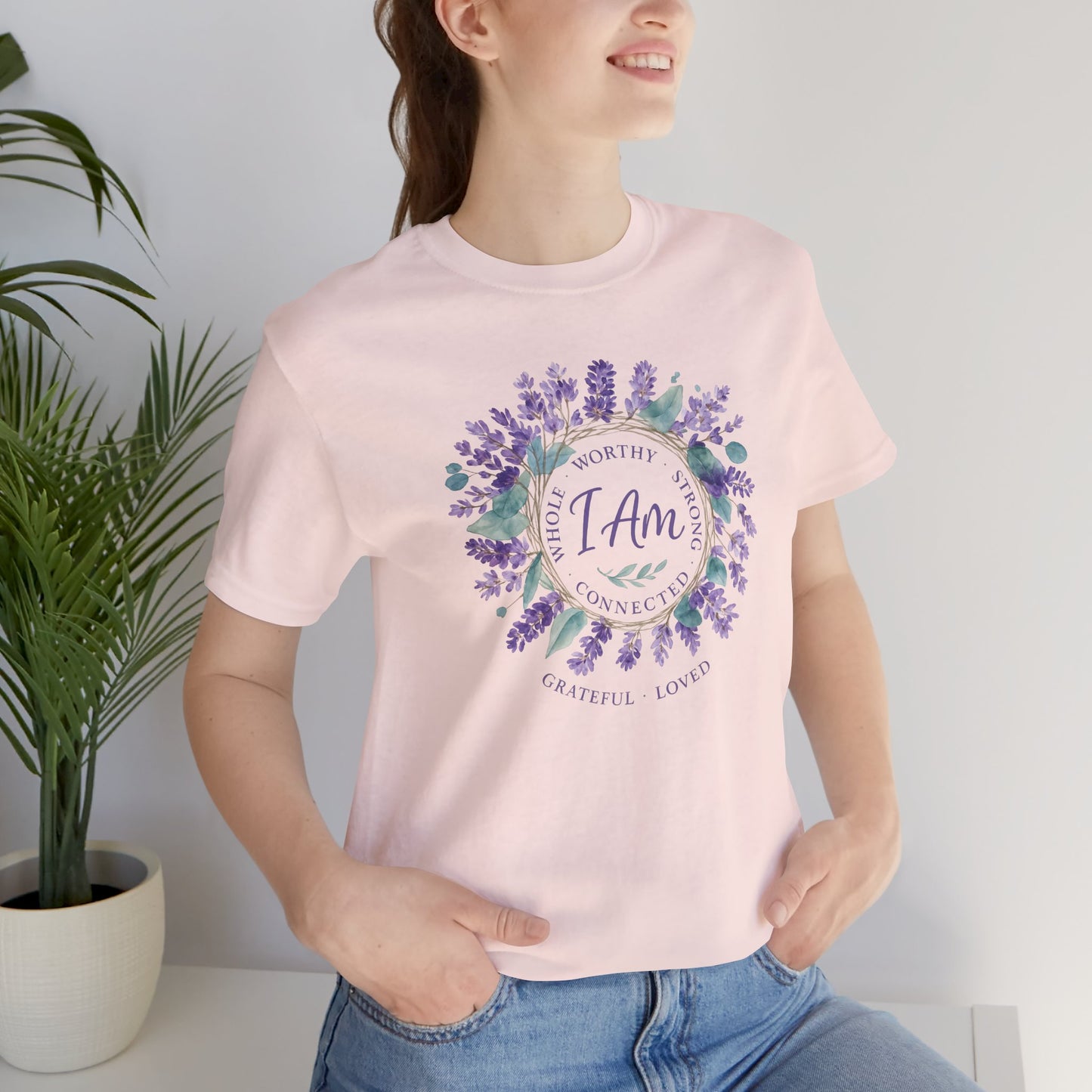 I Am Affirmation T-Shirt – Lavender Wreath Self-Love Tee