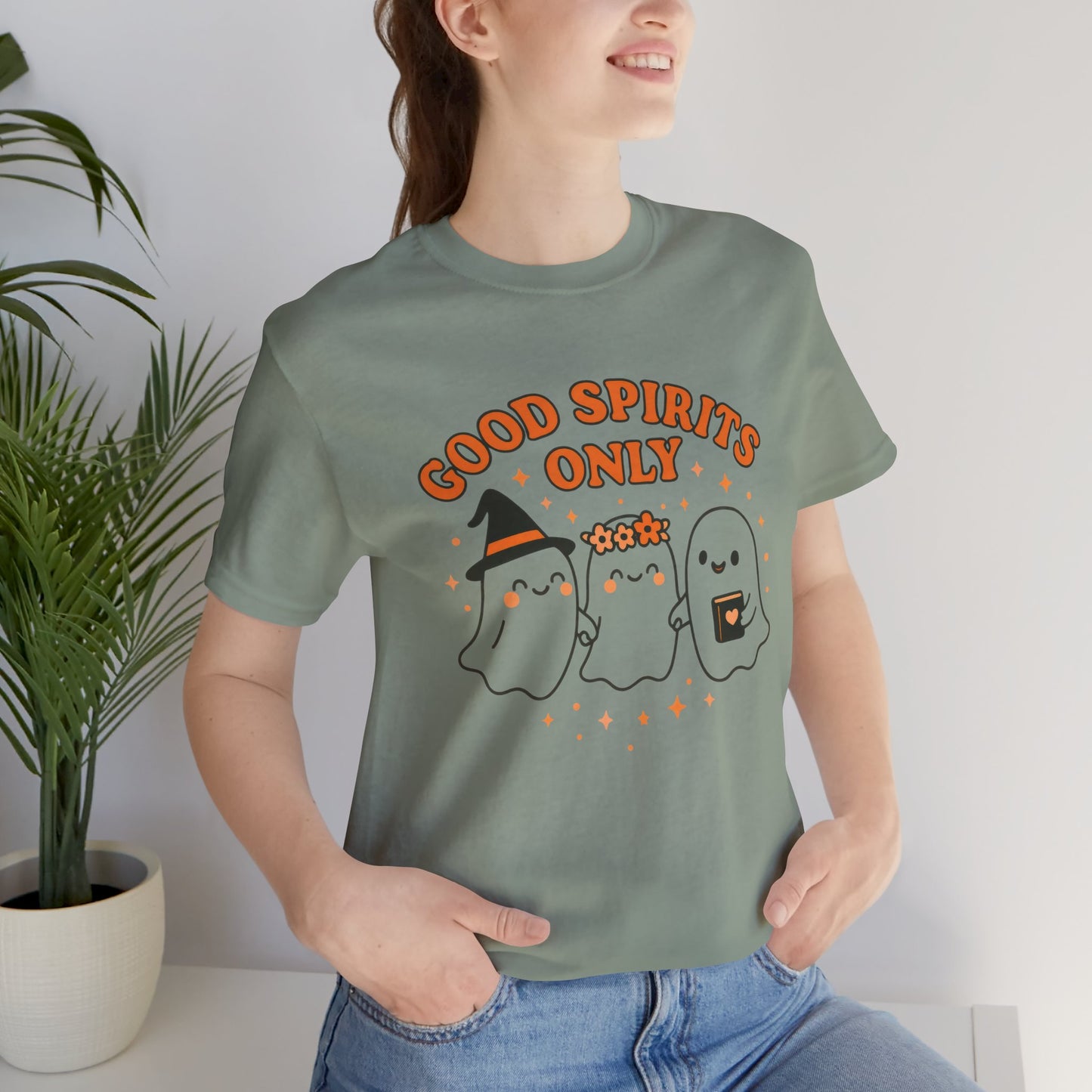 Good Spirits Only Halloween T-Shirt – Cute Kawaii Ghost Friends Tee