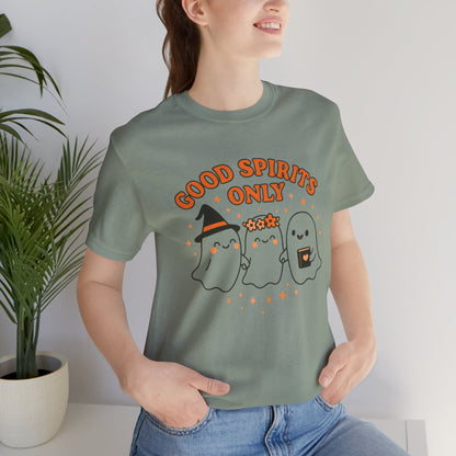 Good Spirits Only Halloween T-Shirt – Cute Kawaii Ghost Friends Tee