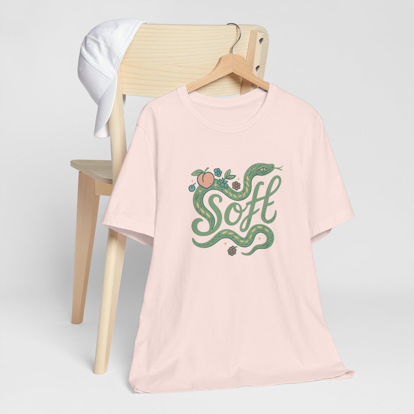 Soft Snake Graphic Tee – Mystical Nature-Inspired Unisex Shirt, Botanical Serpent Design, Whimsical Eco Aesthetic