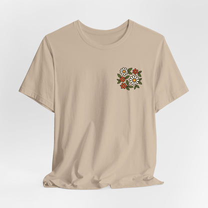 “I Bite Back Sweetly” Floral Snake Shirt – Front & Back Baby Blue Tee with Vintage Garden Print