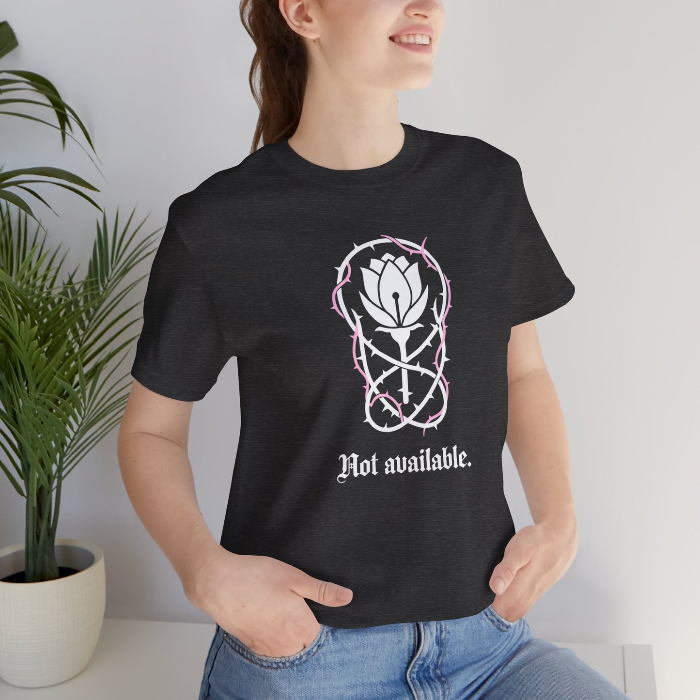 Not Available T-Shirt — Gothic Botanical Boundary Tee with Floral Sigil