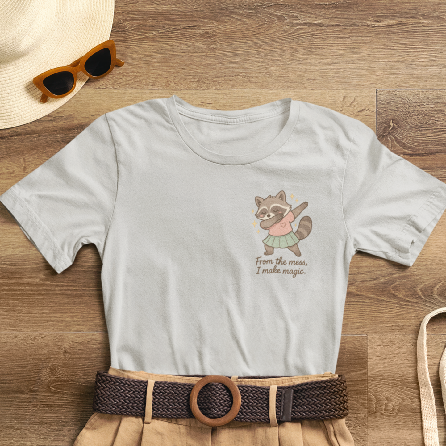 From the Mess I Make Magic Shirt – Cute Raccoon Pocket Tee | Positive Affirmation Animal Graphic T-Shirt