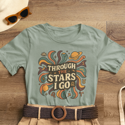 Through the Stars I Go Shirt | Retro Spacecore Tee | Cosmic Journey Top | Gentle Rebels Collection