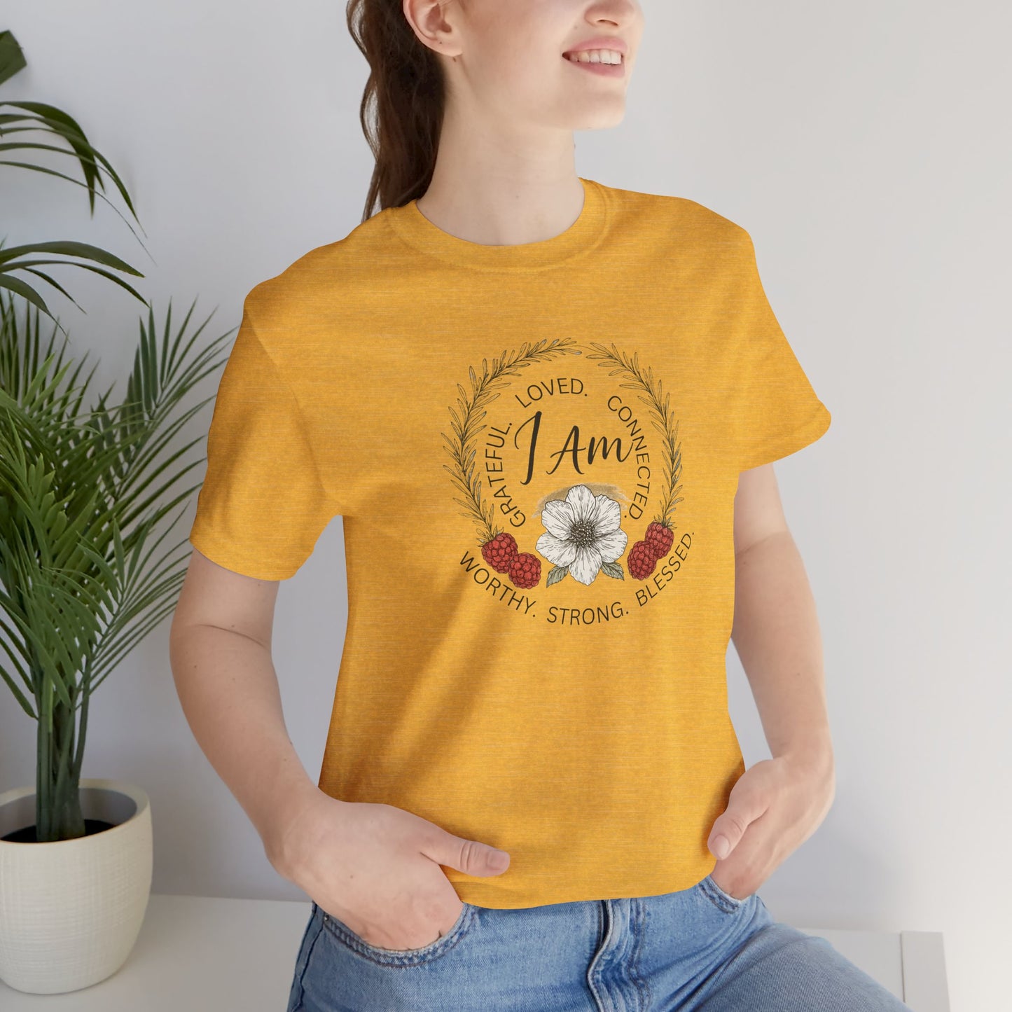 I Am Affirmation Shirt – Self Love T-Shirt, Empowerment Wreath Tee, Grateful Worthy Strong Blessed Top