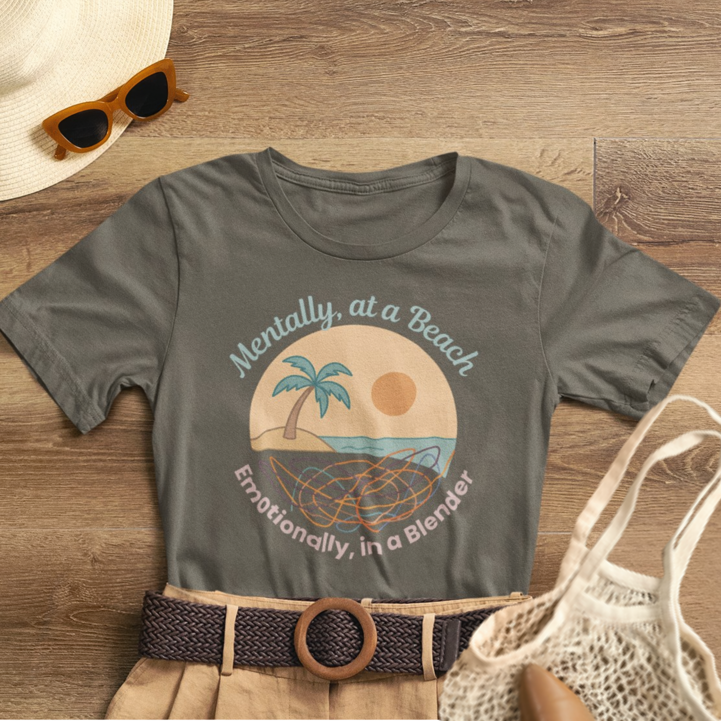 Mentally at a Beach Emotionally in a Blender Shirt | Funny Summer Graphic Tee | Vacation Mode T-Shirt | Tropical Beachwear Top