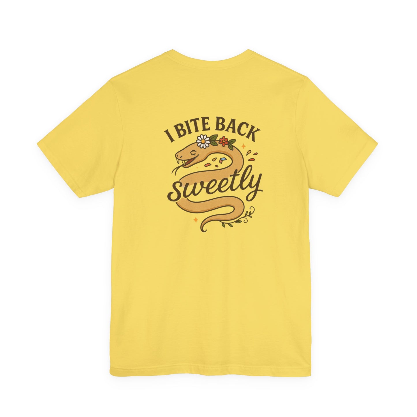 “I Bite Back Sweetly” Floral Snake Shirt – Front & Back Baby Blue Tee with Vintage Garden Print