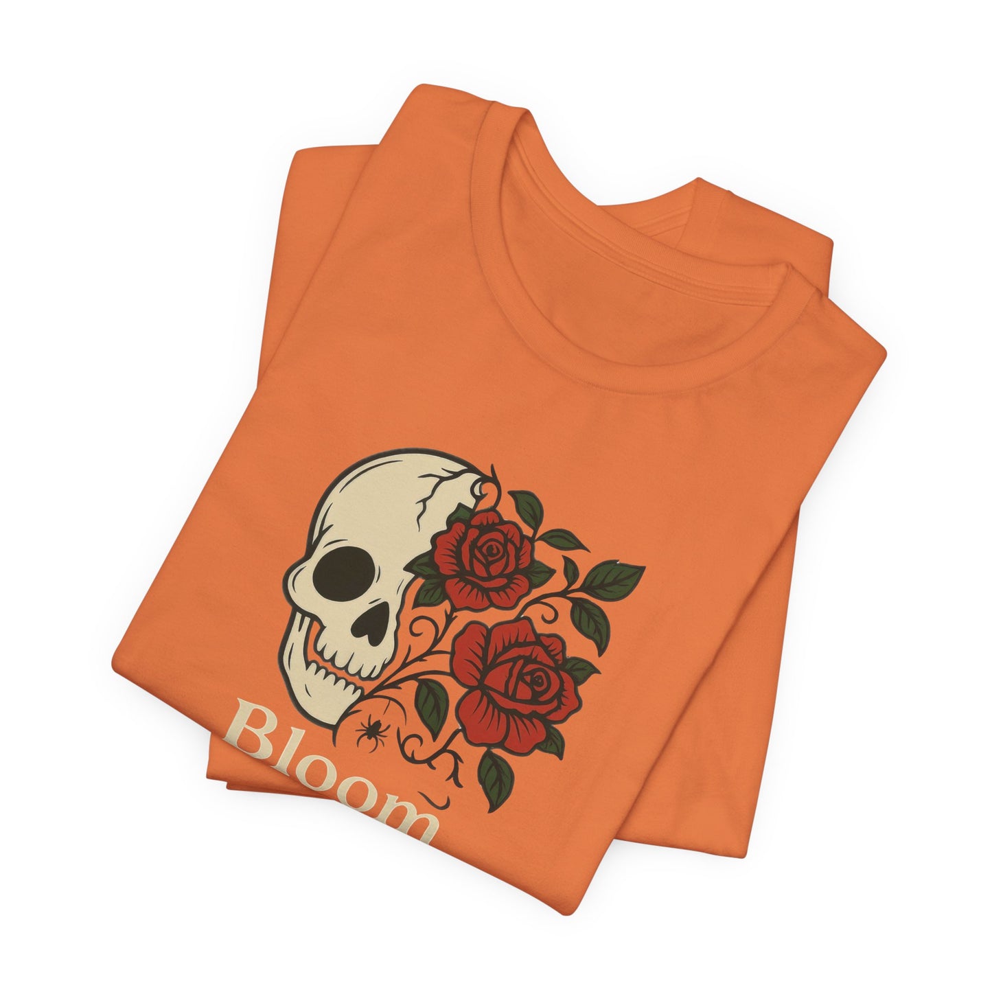 Bloom Through Shadows T-Shirt – Gothic Skull with Roses Empowerment Tee