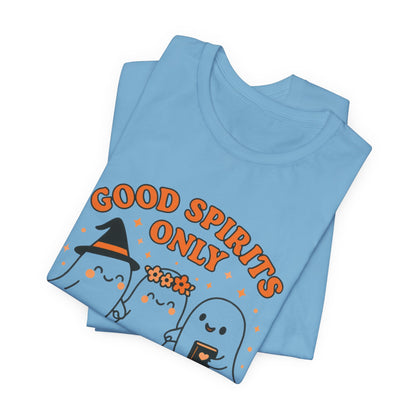 Good Spirits Only Halloween T-Shirt – Cute Kawaii Ghost Friends Tee