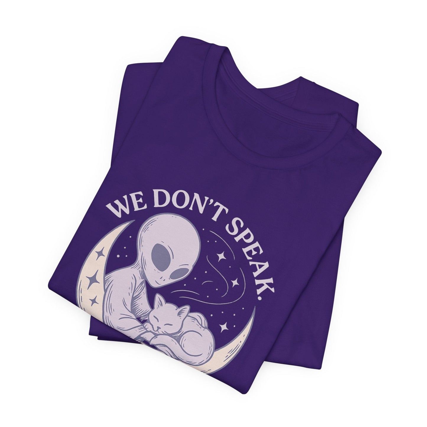Alien & Cat Moon T-Shirt – We Don’t Speak, We Soothe | Cosmic Comfort Tee - Spirit Stitch