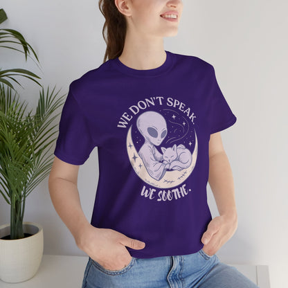 Alien & Cat Moon T-Shirt – We Don’t Speak, We Soothe | Cosmic Comfort Tee - Spirit Stitch