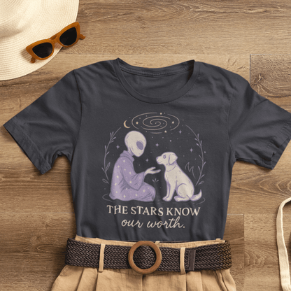 Alien & Dog Cosmic T-Shirt – The Stars Know Our Worth | Celestial Empathy Tee - Spirit Stitch