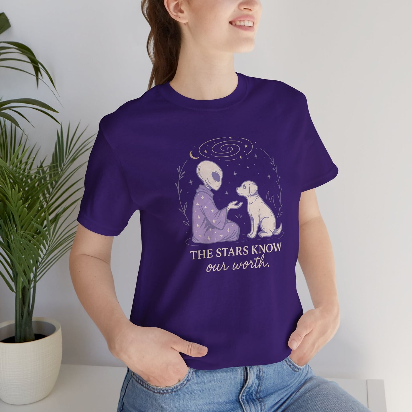 Alien & Dog Cosmic T-Shirt – The Stars Know Our Worth | Celestial Empathy Tee - Spirit Stitch