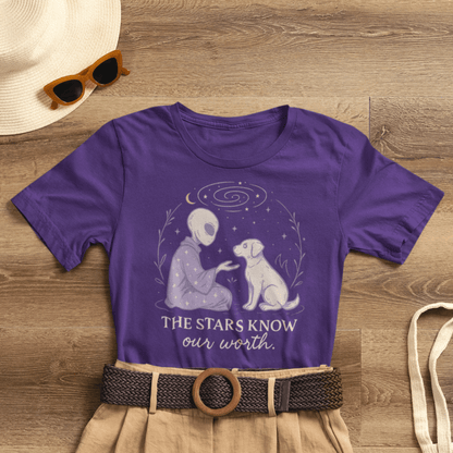 Alien & Dog Cosmic T-Shirt – The Stars Know Our Worth | Celestial Empathy Tee - Spirit Stitch
