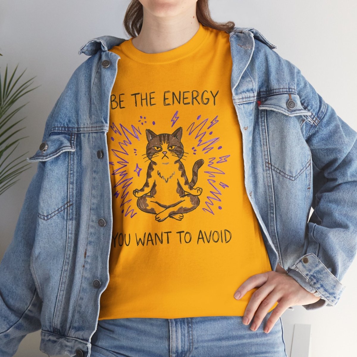 Be the Energy You Want to Avoid Shirt | Classic Heavy Cotton Tee | Funny Cat Tee | Sarcastic Introvert Gift | Grumpy Meditating Cat - Spirit Stitch